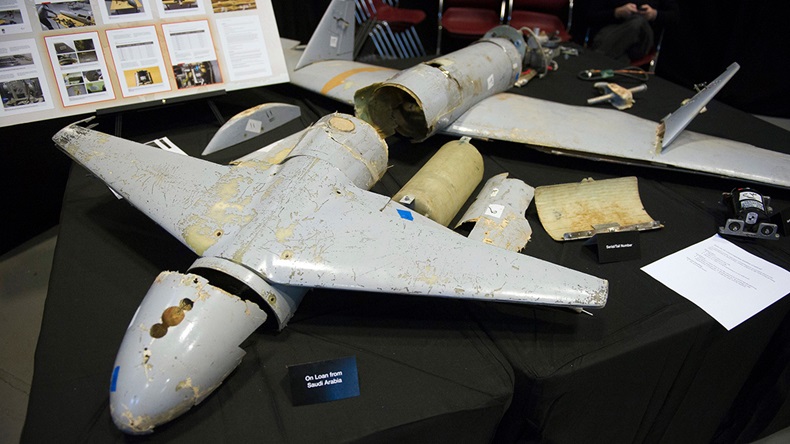 The remains of an Iranian Qasef-1 Unmanned Aerial Vehicle (Cliff Owen/AP)