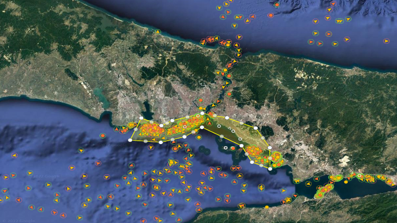 Map showing shipping congestion at Sea of Marmara