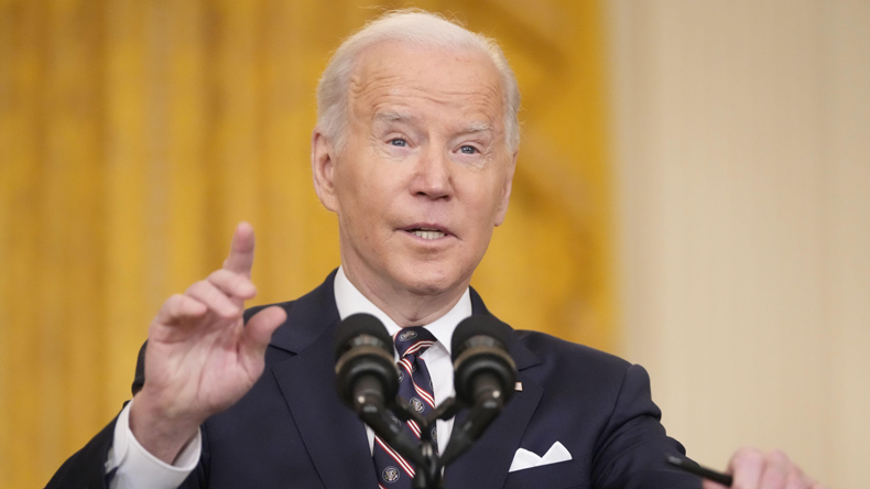 President Joe Biden in the White House giving an update on the Ukraine situation. UPI / Alamy Stock Photo